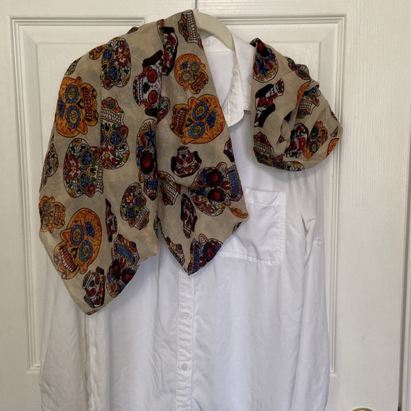 Sugar Skulls Day of the Dead Halloween Colorful Infinity Scarf BOHO Chic - Picture 4 of 11